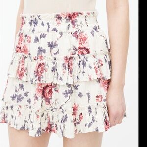 Love Shack Fancy mini skirt, cream and pink and purple